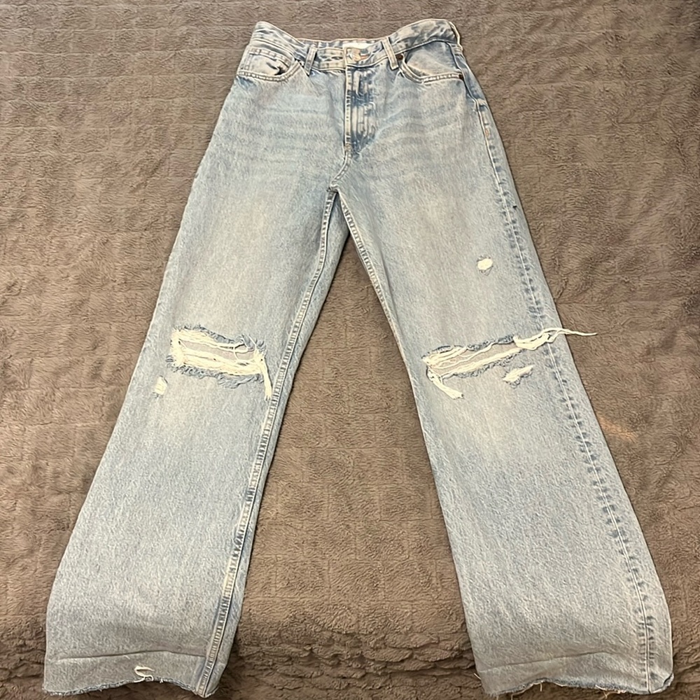 Zara Distressed Wide Leg Denim Jeans,SZ 6 Same Day Ship 💅🏾📦❤️